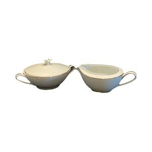 Noritake White and Silver Sugar and Creamer Set